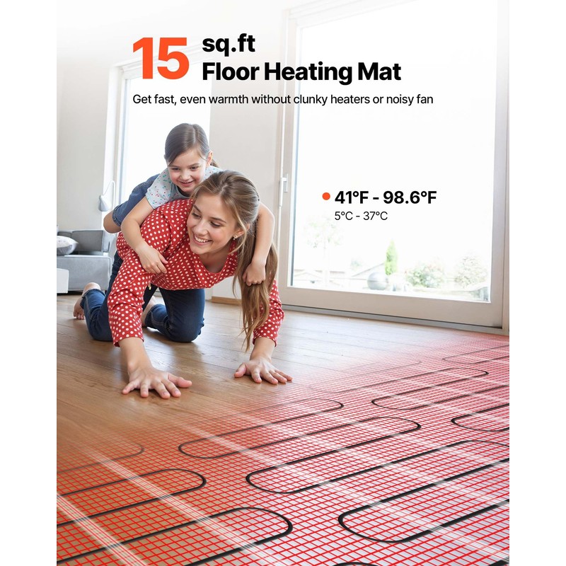 VEVOR 15 sqft Self-Adhesive Mesh Floor Heating Mat System, 120V