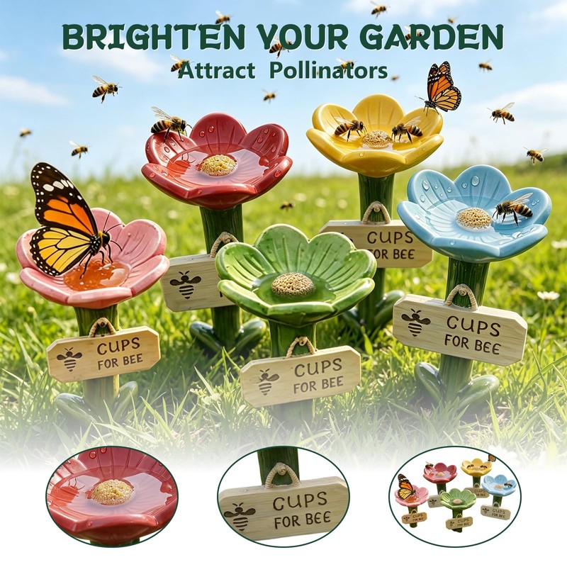 5PCS Bee Watering Station for Garden, Bee Drinking Cups Colorful
