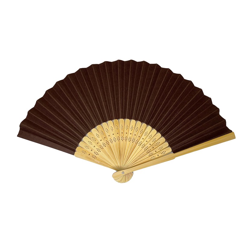 Parev Brown Paper Foldable Hand Held Bamboo Wooden Fan