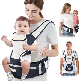 Safotad Baby Carrier Newborn to Toddler, Lightweight Ergonomic Baby Hip Seat Carrier Up to 33lbs, Adjustable Extended Waistband Infant Carrier with Breathable Sunshield, Navy Blue