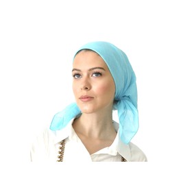 Cotton Square Head Scarf for Women, 28" by 28", Solid Colors, Bandana Hair Scarf, Lightweight, Tichel Headwear (Aqua)