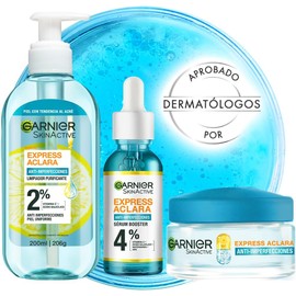 Kit Garnier Express Anti Imperfecciones para piel grasa con cido Saliclico: Gel Limpiador Facial Serum anti acne Crema Facial Hidratante Matificante en Gel