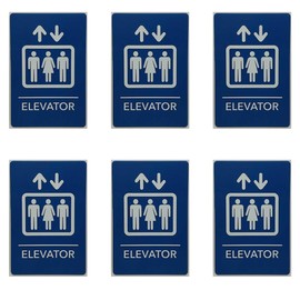 MitUSA ADA Compliant, Elevator Sign, Raised Icons, & Grade 2 Braille - Includes Adhesive Strips for Easy Installation - 6" W x 9" H Made in the U.S.A. (Blue, 6-Pack)