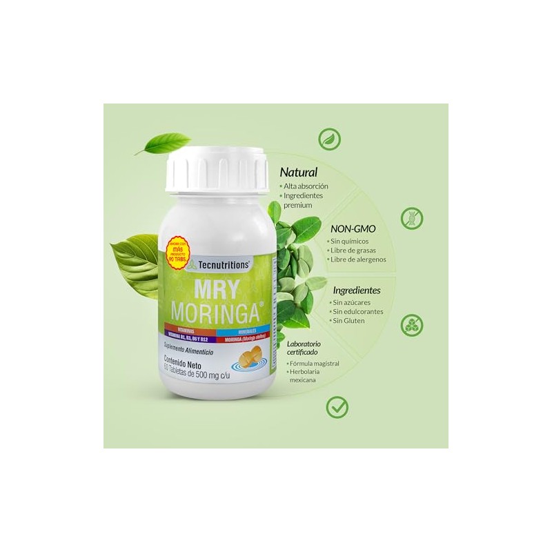 Mry Moringa Tabletas 500 100 Naturales Apoyo Anti Oxidativo Antiinflamatorio