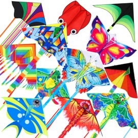 12 Pcs Large Kite for Kids Adults Long Tail Kite for Kids Age 4-8-12 with 328 ft Spool Easy to Fly Toy for Beach Outdoor Activities Gift