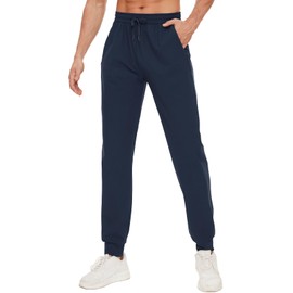 SEVEGO Men's 31"/33"/35"/37" Tall Inseam Joggers Lightweight Sweatpants 3 Zipper Pocket Tapered Athletic Workout Gym Pant 33", Navy Blue, M
