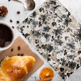 KFXHANGD Vintage Floral Kitchen Towels and Dishcloths Set of 2, Boho Dish Towels, Black and Beige Flower Hand Towels for Bathroom Kitchen, Retro Abstract Kitchen Towels Gifts for Women,16×24 Inch