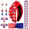 4th of July Accessories for Women American Flag Headband USA Earrings Star Bead Necklace Red Blue White Beaded Stretch Bracelet USA Fourth of July Patriotic Accessories Outfits Party Favors (Set A)