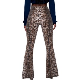 YUZIBAO Women's Flare Yoga Leggings High Waisted Boho Palazzo Wide Leg Pants Bell Bottoms(Leopard,S)