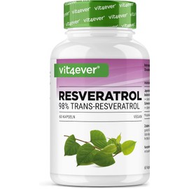Resveratrol - 520 mg per capsule - 98% trans-resveratrol from Japanese knotweed root extract 100:1 + piperine for optimised bioavailability - 60 capsules - high dose - vegan