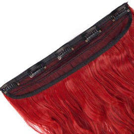 Silk-co 17inch Clip In Hair Extensions Curly 3/4 Full Head One Piece 5 Clips Hairpieces Wavy Synthetic - Red