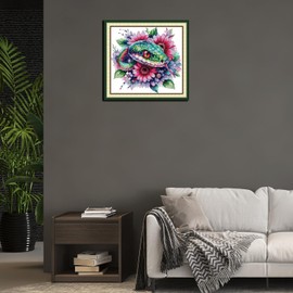 IUHUI 14ct Cross Stitch Set, Pre-Printed for Beginners, Adults, Flower Snake DIY Cross Stitch Embroidery Kits Embroidery Fabric Templates