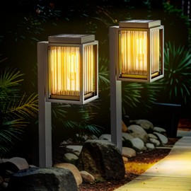 MAOKOT Solar Lights Outddoor Pathway Lights, 2 Pack Solar Garden Lights Waterproof with LED Path Lights, Landscape Path Lighting for Driveway Patio Yard Backyard Lawn,Warm White