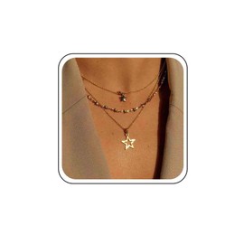 Xmsrn Vintage Layered Star Pendant Necklace Hollow Star Choker Necklace Star Chain Choker Necklace Layering Star Necklace Gold Star Necklace for Women
