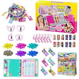 Sticky Rolls Bracelet Kit with Collection Book, 400 Mini Sticker Set, Wearable & Shareable Sticky Rolls, Kids Beading Set for Bracelet & Necklace Making, 1000+ Designs (4 x Pendant & 6X Drop)