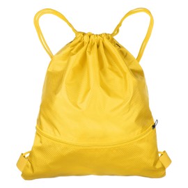 sourcing map Drawstring Backpack Bag 16.5" x 19.3" Oxford Cloth Bulk Cinch Sack Unisex Waterproof Draw String Back Sack with Zipper Pockets for Sports Gym Travel Swimming Beach, Yellow