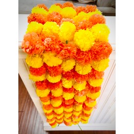 5 String Set Each 5 Feet Long Marigold Garland: Perfect for Indian Torans, Wedding Decorations, Diwali Decorating, Pooja, Indian Festival Decorations, Indian Door Decoration (Multicolor)
