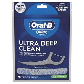 Oral-B Glide Ultra Deep Clean Floss Picks, Removes Food and Plaque, Cool Mint Flavor, 75 Floss Picks