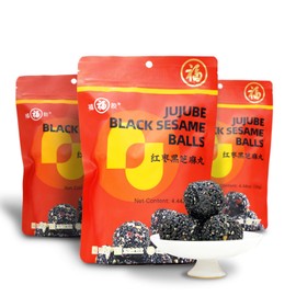 Organic date Black Sesame Balls Snacks Pure Honey Handmade date Black Sesame Pills Plant Protein Sources Vegan Jujube Snacks(3 Bag, Date)