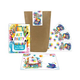 12 Einladungskarten zum Kindergeburtstag Mädchen Jungen Art Kreativ-Party Malparty Kunst Basteln DIY Einladungen Geburtstag Geburtstagseinladungen Kids inkl. 12 Umschläge, 12 Tüten, 12 Aufkleber
