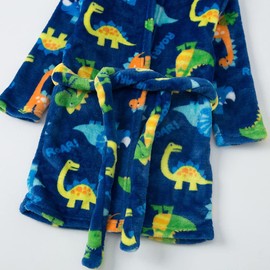 DNggAND Boys Girls Bathrobes,Toddler Boy Girl Robes,Children's Plush Soft Coral Fleece Hooded Pajamas Sleepwear for Kids Navy Dinosaur 4-5T