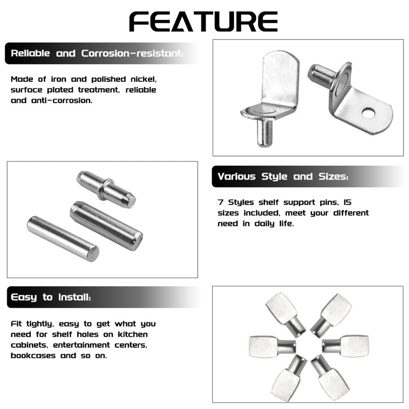 WMYCONGCONG 150 PCS Shelf Bracket Pegs Kit, 7 Styles Shelf
