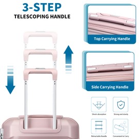 Somago 20" Carry On Luggage and 14" Mini Cosmetic Cases Travel Set Lightweight Polypropylene Suitcase with TSA Lock YKK Zipper Hardside Luggage with Spinner Wheels (2 Piece Set, Nude Pink)
