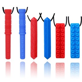 Sensory Chew Necklace by GNAWRISHING for Boys and Girls with Autistic, ADHD, Oral Motor (2 Pieces Bricks, 2 Pieces Diamonds, 2 Pieces Cylinders)