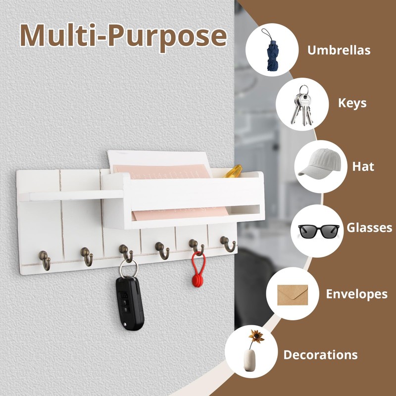 TPTGIAR Wooden Key Rack with Shelf, Includes Letter Holder and