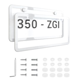 Deselen White License Plate Frame - 2-Hole Sleek Style, Stainless Steel, Premium Metal Durability, Easy Install, 2-Pack Gift Box - Matte Painted Finish