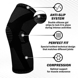 POWERLIX Knee Compression Sleeve (Pair) - Best Knee Brace for Knee Pain for Men & Women – Knee Support for Running, Basketball, Volleyball, Weightlifting, Gym, Workout, Sports L (BLCK) (2P) | POWERLIX