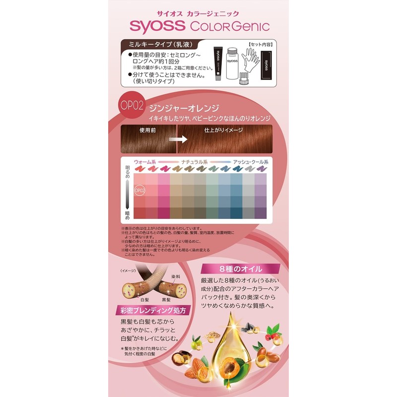 Syos Color Genic, Milky Hair Color OP02, Ginger Orange 2P