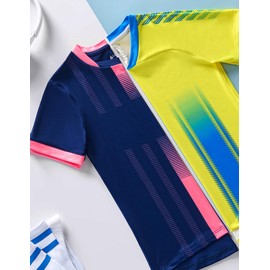 2 Pack Boys' Soccer Jerseys, Dry Fit Athletic Short Sleeve T-Shirts for Youth Kids, Performance Tops Activewear (Set 2, Large) Yellow/Navy