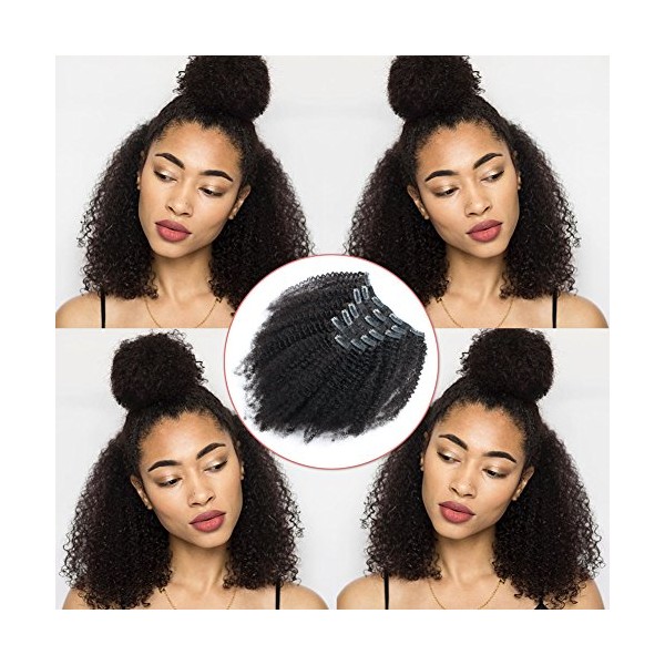 Lovrio Afro Kinky Curly Clip in Hair Extensions for Black Women Brazilian Double Weft Virgin Human Hair 7 Pieces 120g with 17 Clips 14 inch