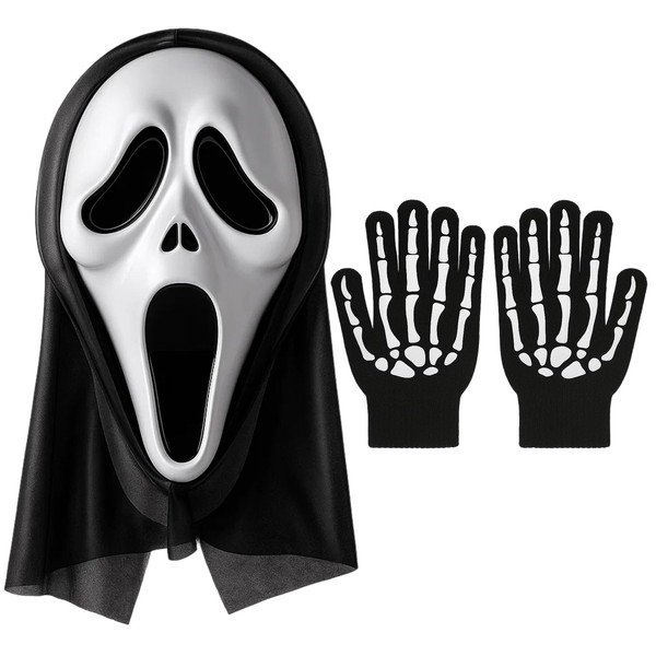 Scream Mask with Luminous Scary Gloves, Scary Halloween Ghost Mask