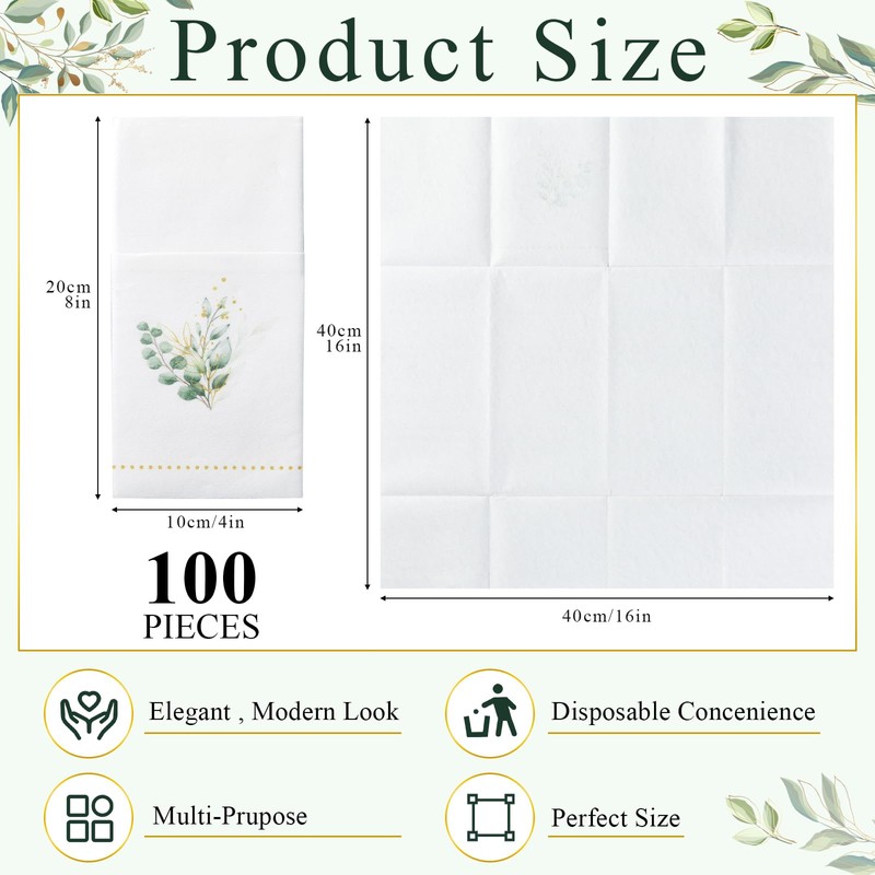 Janlaugh 100 Pack Christmas Golden Eucalyptus Linen Disposable Napkins with