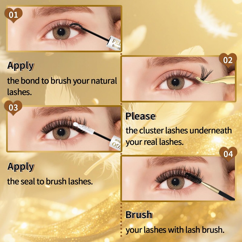 FEEGO Fluffy Eyelash Extensions Kit With Cluster Lashes, Eyelashes Extensions