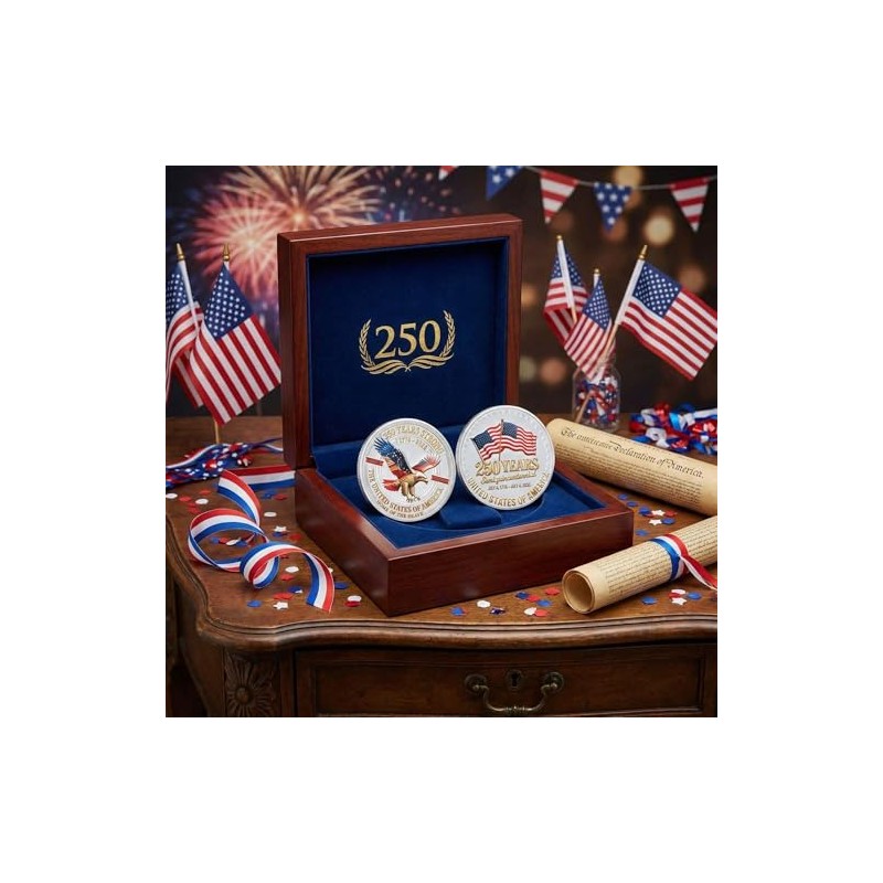 20 Pcs 250th Anniversary Commemorative Coins US 1776–2026 Token Display