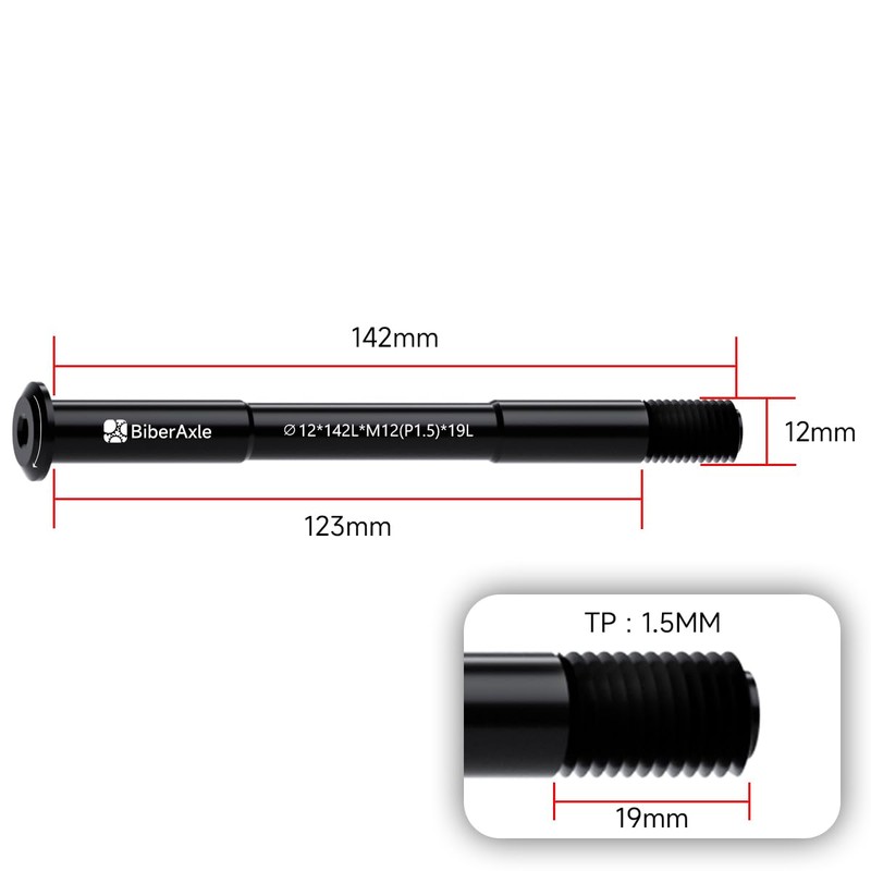 BiberAxle 12 mm Thru Axles for Bicycle Forks and Rear