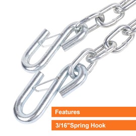 TeukRiGa 3/16" X 54" Grade 30 Steel Boat Trailer Safety Chain with Spring Clip Hooks 3500 lbs, 2 Pcs (3/16" X 54")