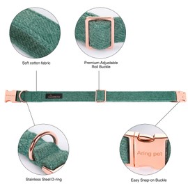 ARING PET Dog Collar and Leash, Cotton Green Dog Collar Set, Comfortable Dog Collar and Leash Set with Metal Buckle for Small Medium Large Dogs
