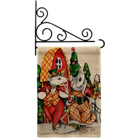 Angeleno Heritage Holiday Mouses Burlap Garden Flag Set Wall Holder Winter Christmas Santa Marry Xmas Present Reindeer Season Wintertime Snow House Banner Small Yard Gift Double-Sided, Made in USA