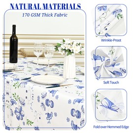 Rectangle Tablecloth - 60 x 84 Inch - Spring Floral Tablecloth - Bulk Linen Polyester Fabric Washable Table Cover for Birthday, Wedding, Restaurant, Picnic, Wildflower Party Decorations (Greenleaf)
