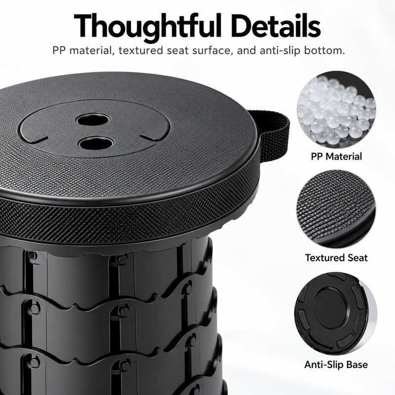 Collapsible Camping Stool for Hiking & Commuting – Adjustable Height