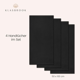 KLASBROOK® Linnea 4 teiliges Luxus Handtücher Set Schwarz, extra flauschig und saugfähig aus 100% Baumwolle Oeko-TEX 100 Zertifiziert mit Aufhänger, 4 Handtücher 50x100