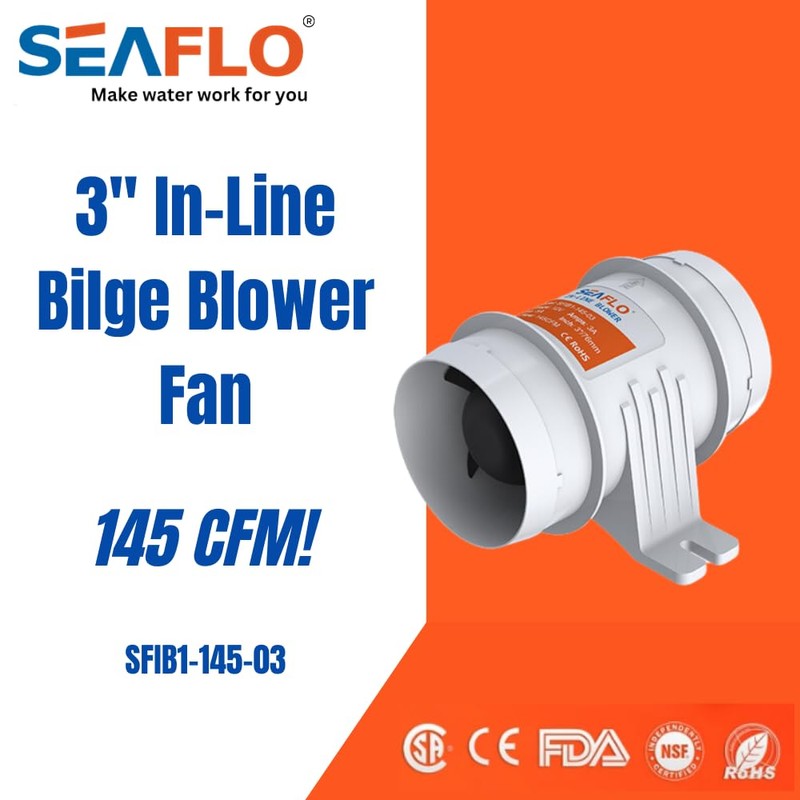 SEAFLO 3″ 145CFM in-Line Bilge Blower Fan for Marine/Ventilation/RV