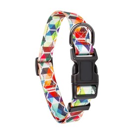 Cosyhomelondon adjustable Nylon Dog Collar with geometric Patterns, reflective line, Soft Comfy Nylon Dog Collar with Safety Buckle for Small Medium dogs (Geometry, S)