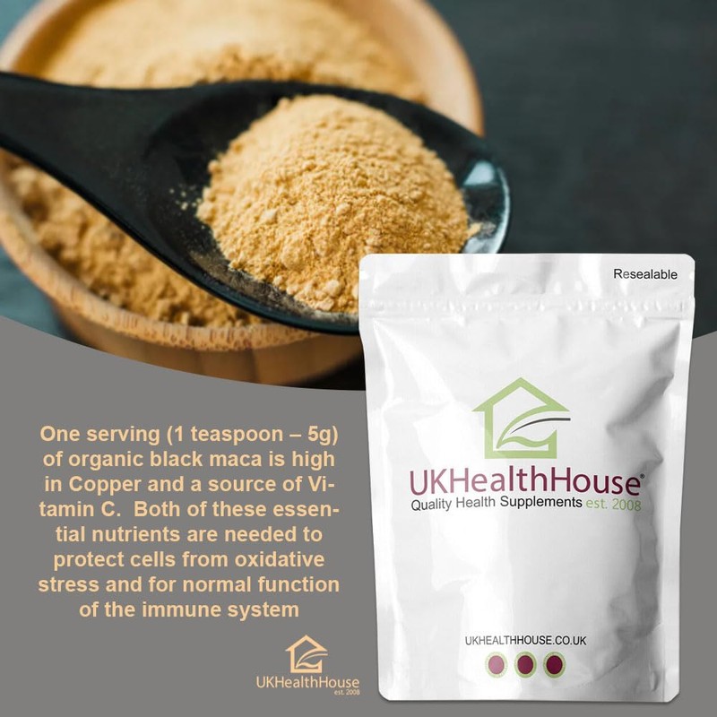 UKHealthHouse Black Maca Root Powder 100% Pure Peruvian Ginseng Maca
