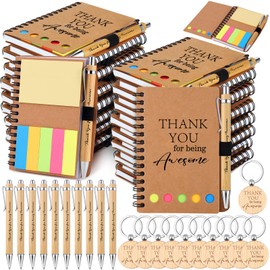 60 Pcs Employee Appreciation Gifts Inspirational Spiral Notebooks with Sticky Notes Notepads Encouragement Bamboo Pens Bulk Wooden Motivational Keychains for Coworkers Teacher (Thank you)