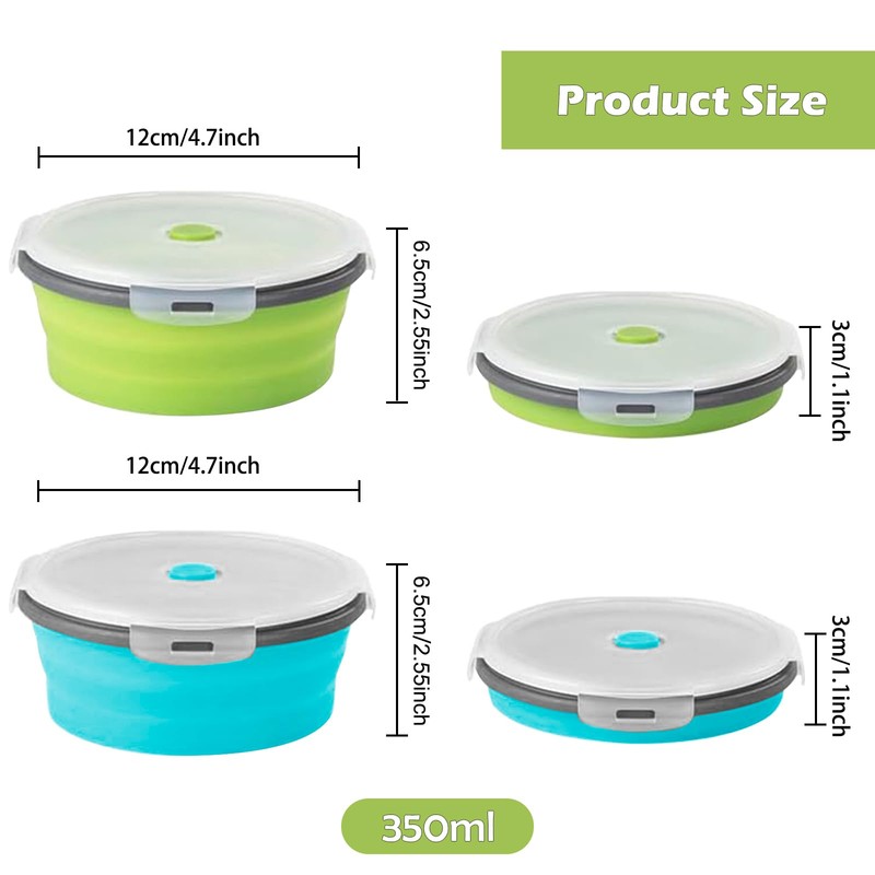 2 Pcs Collapsible Bowls with Lids, Foldable Meal Prep Containers